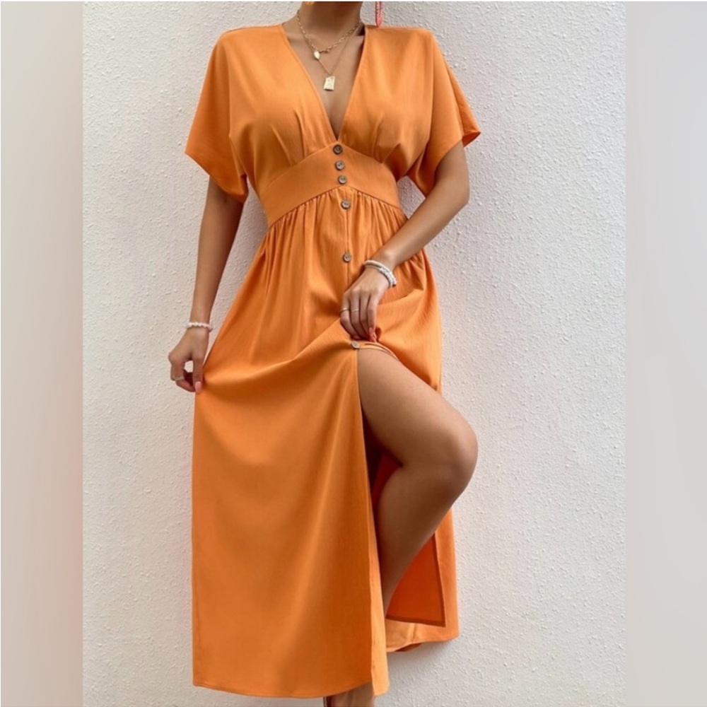 Elegant Orange Button-Down Dress
